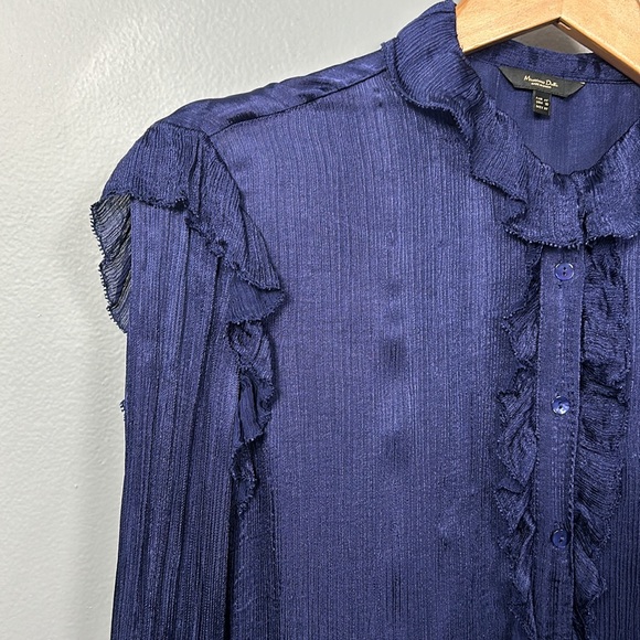 Massimo Dutti Parliament Blue Crinkle Long Sleeve button down shirt size US 10 - Picture 3 of 13